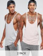 Asos 2 Pack Extreme Racer Back Tank With Raw Edge Save - Multi