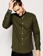 Asos Oxford Shirt In Khaki With Long Sleeves - Green