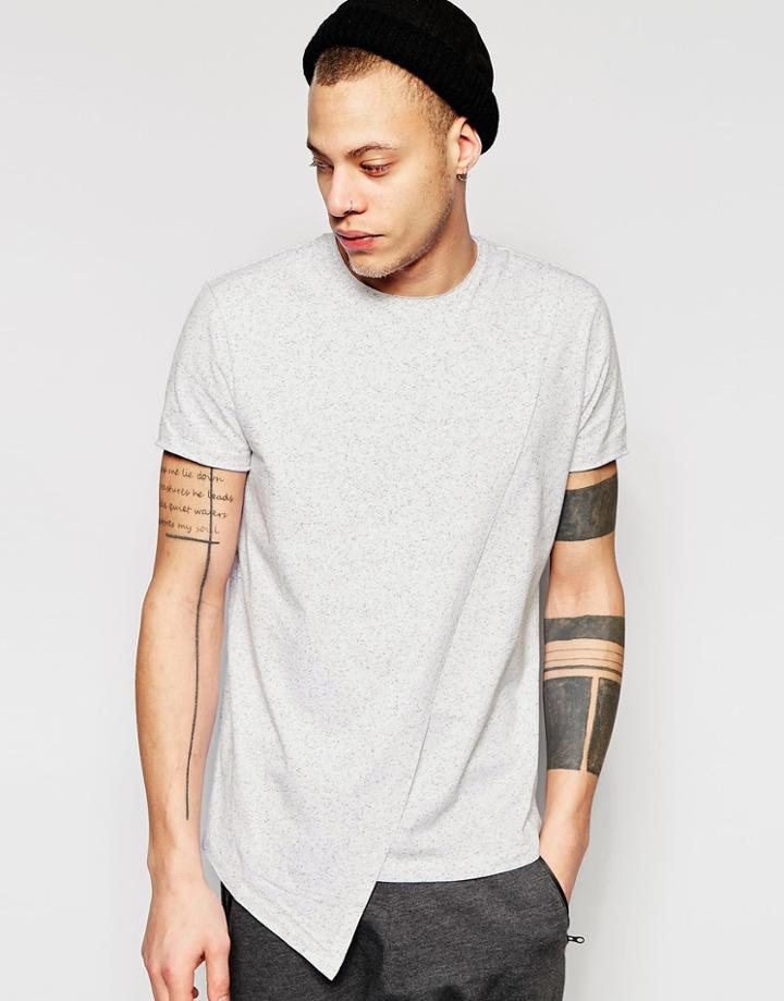Asos Super Longline T-shirt In Fabric Interest With Mock Layer - Light Gray Marl