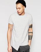 Asos Super Longline T-shirt In Fabric Interest With Mock Layer - Light Gray Marl