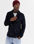 French Connection Wool Blend Pea Coat-navy