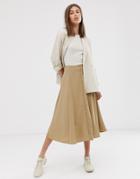 Weekday Midi A-line Skirt In Beige-green