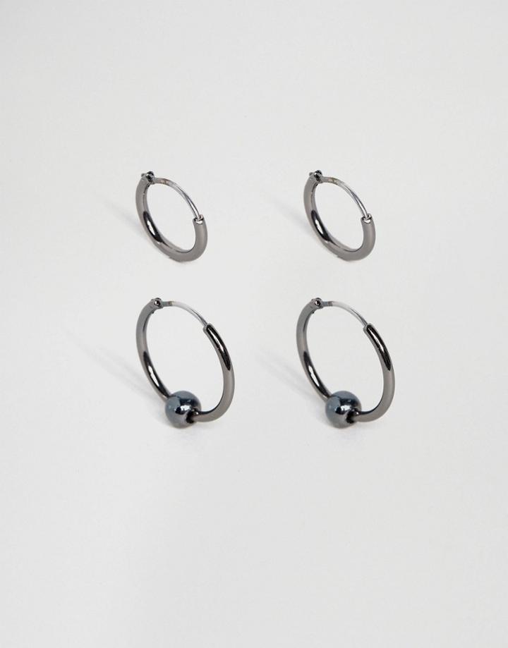 Asos Hoop Earring Pack In Gunmetal - Black