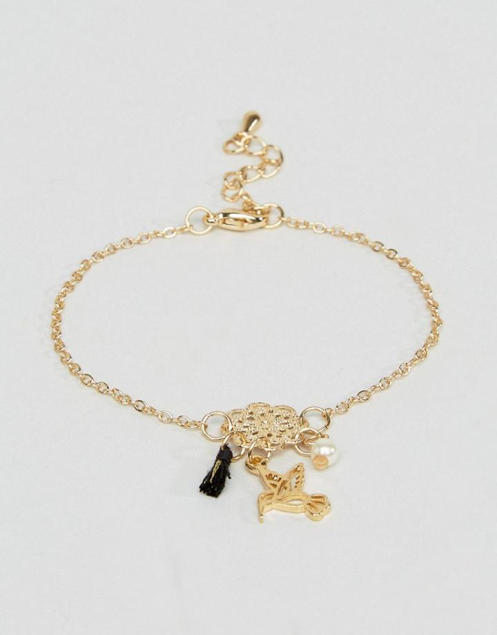 Asos Filigree Bird Tassel Bracelet - Gold