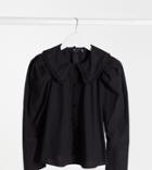 Asos Design Petite Long Sleeve Shirt With Frill Collar Detail In Black
