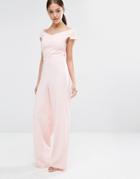 Vesper Bardot Jumpsuit With Wide Leg - Blush Nude