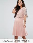 Asos Maternity Nursing Lace Double Layer Skater Mini Dress - Pink