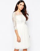 Little Mistress Lace Dress With Mesh Insert And Box Pleat - White
