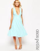 Asos Petite Exclusive Midi Dress In Texture With Plunge Neck - Pale Blue $39.00