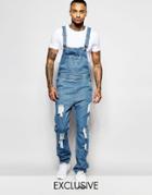 Liquor N Poker Overalls Straight Fit Extreme Rips Stonewash-blue