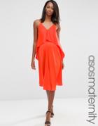 Asos Maternity Asymmetric Midi Dress With Double Layer - Orange