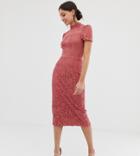 Little Mistress Tall Lace Detail Midi Pencil Dress In Terracotta - Red