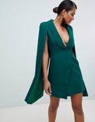 Lavish Alice Tuxedo Cape Mini Dress In Teal - Green