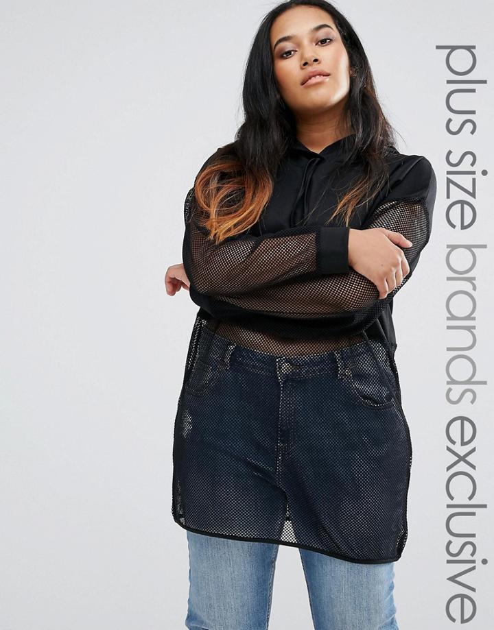 Pink Clove Fishnet Longline Hoodie - Black