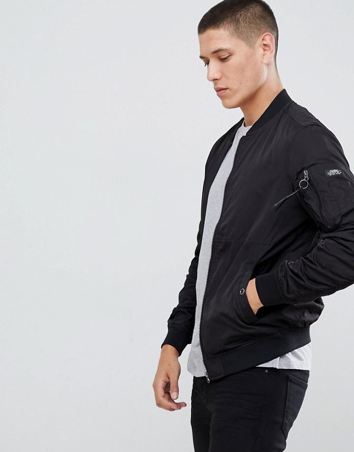 Pull & Bear Ma1 Bomber In Black - Black