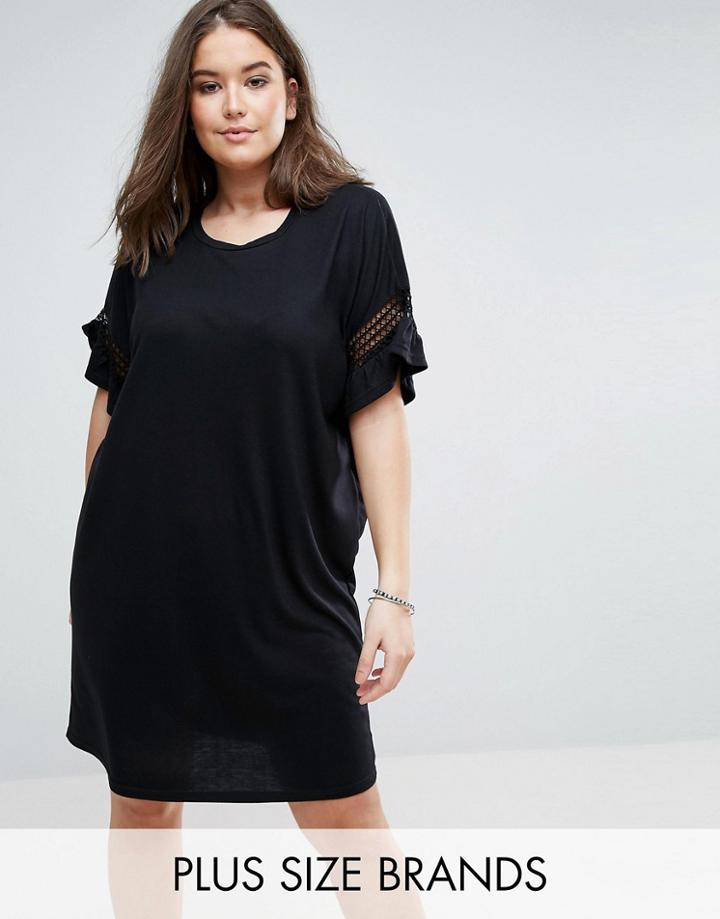 Junarose Woven Dress With Crochet Lace Inserts - Black