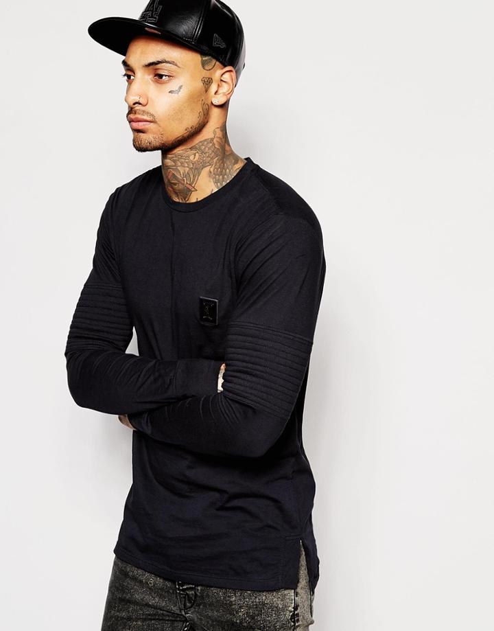 Religion Long Sleeve Top With Biker Sleeve Detail - Black