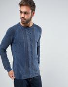 Asos Cable Knit Sweater With Denim Look Wash - Blue