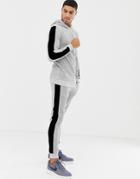 Asos Design Tracksuit Muscle Hoodie/ Super Skinny Joggers In Velour With Side Stripes In Gray Marl - Gray