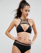 Asos Large Fishnet Cut Out Halter Bikini Top - Black