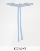 Tfnc Wedding Crystal Beaded Embellished Tie Belt - Cashmere Blue