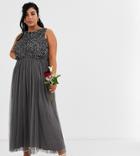 Maya Plus Bridesmaid Delicate Sequin 2 In 1 Midaxi Dress In Dark Grey