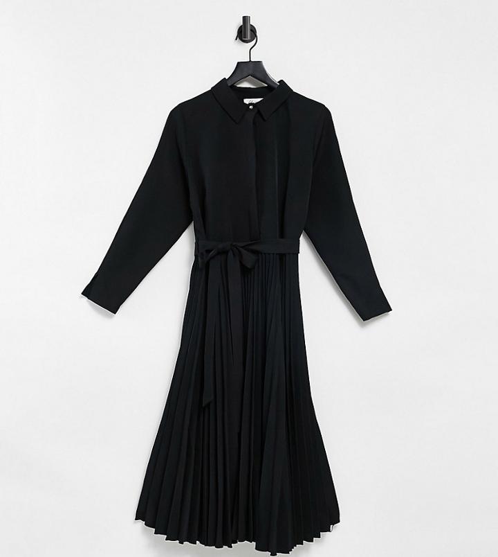 Closet London Plus Wrap Tie Shirt Midi Dress In Black