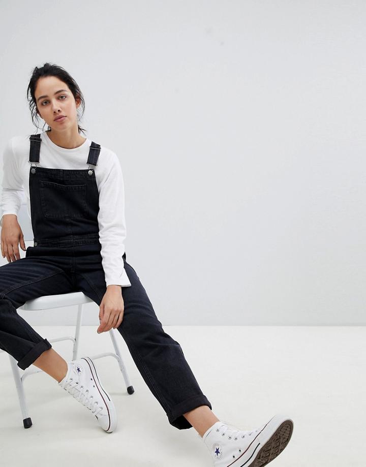 Asos Design Denim Overall In Washed Black - Black