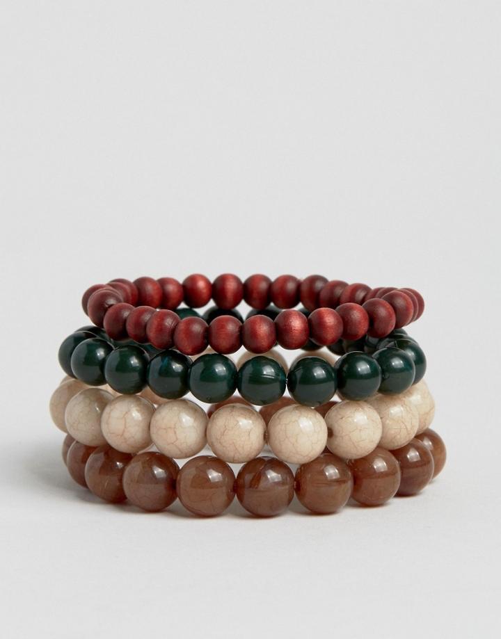 Asos Beaded Bracelet Pack In Brown - Multi