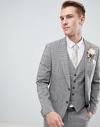 Burton Menswear Wedding Suit Jacket In Gray Red Check - Gray