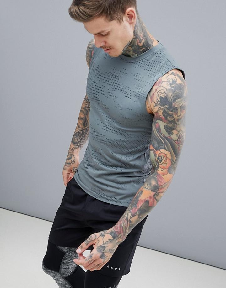 Asos 4505 Sleeveless T-shirt With Camo Jacquard Seamless Knit - Gray