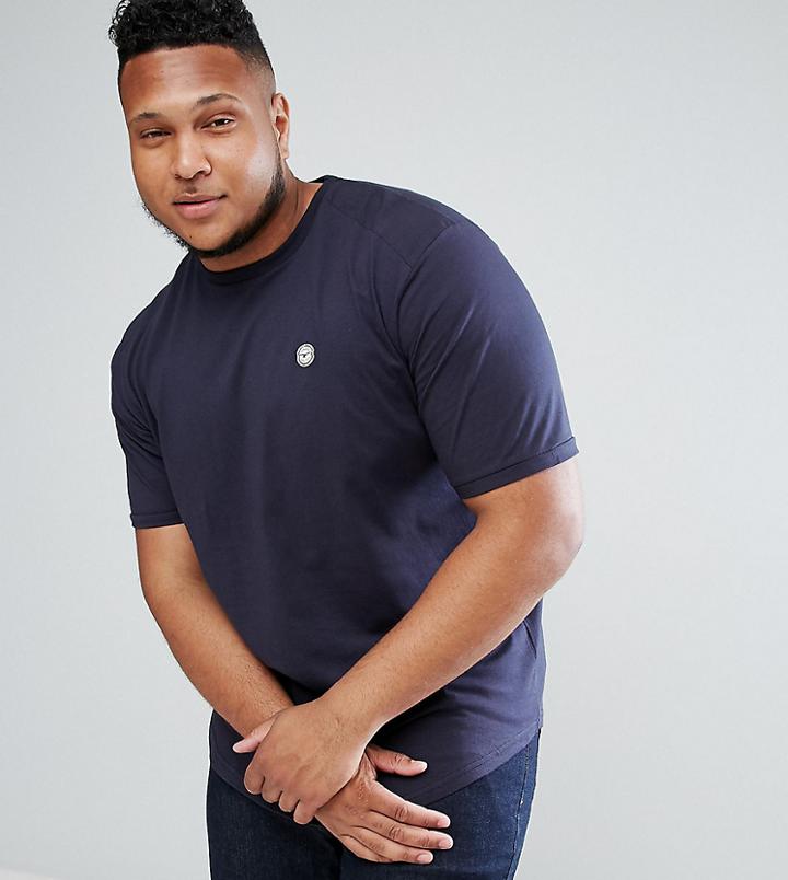 Le Breve Plus Logline Curved Hem Twill Shoulder T-shirt - Navy
