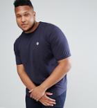 Le Breve Plus Logline Curved Hem Twill Shoulder T-shirt - Navy