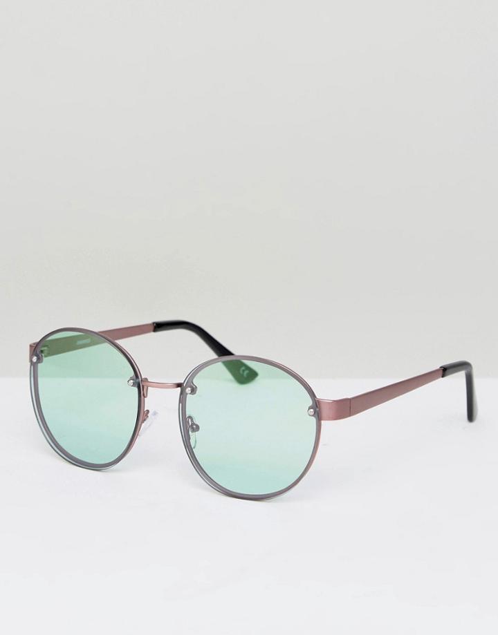Asos Round 90s Sunglasses With Pale Green Lens - Copper
