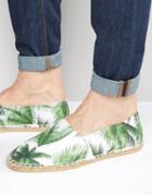 Asos Espadrilles In Floral Leaf Print Canvas - White