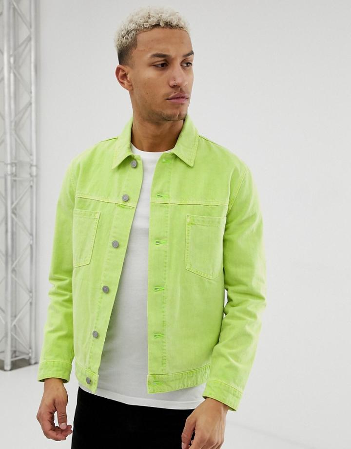 Asos Design Fluro Denim Jacket In Green