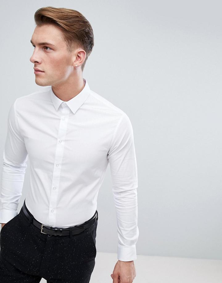 Celio Slim Smart Long Sleeve Shirt In White - White