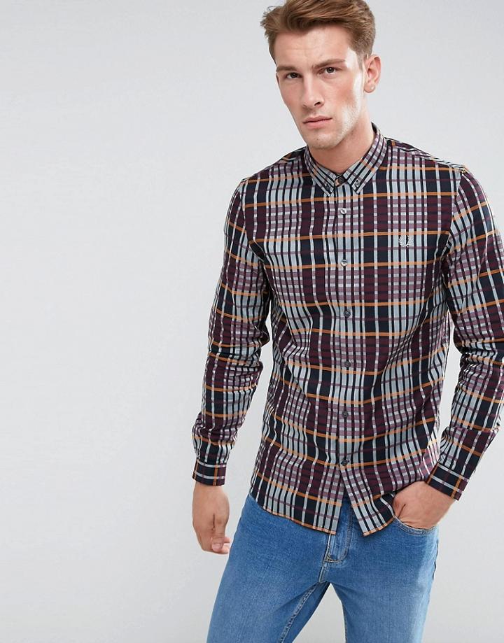 Fred Perry Twill Check Shirt In Navy - Navy