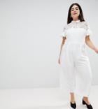 Asos Design Curve Lace Top Jumpsuit With Culotte Leg - White