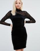 Vila Lace Detail High Neck Bodycon Dress - Black