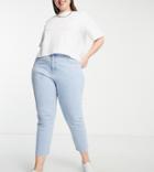Urban Bliss Plus Saddle Seamed Straight Leg Jeans In Bleach Wash-blue