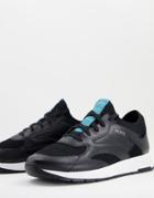 Boss Titanium Runn Leather Sneakers With Lightweight Sole In Black