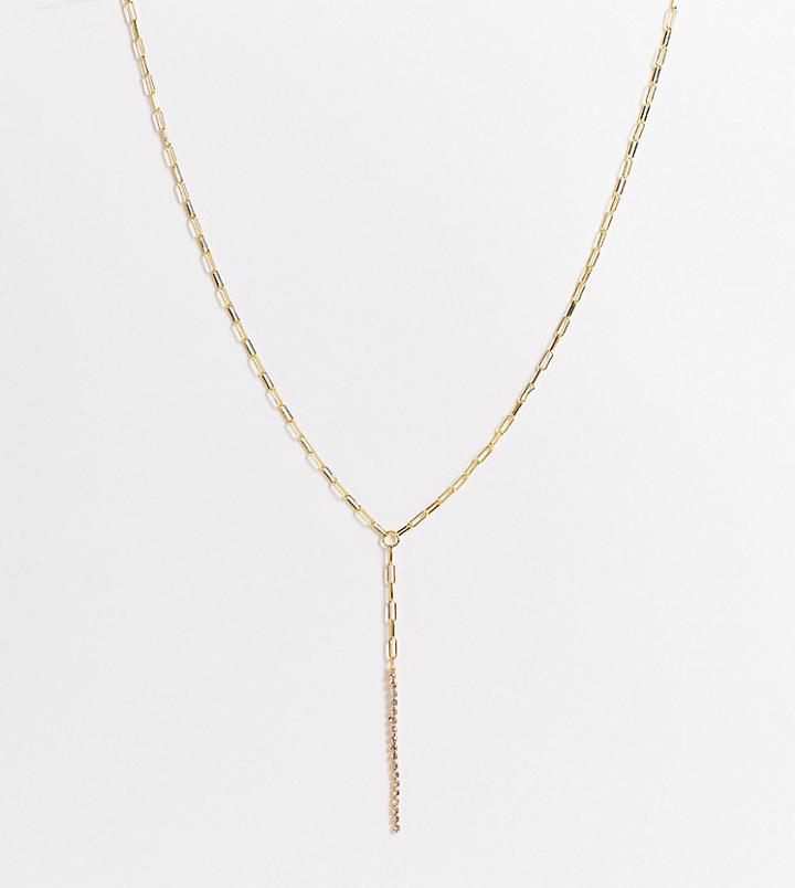 Asos Design 14k Gold Plated Lariat Necklace With Crystal Detail