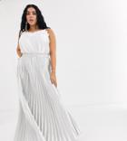 Koco & K Plus Pleated Maxi Skirt In Silver