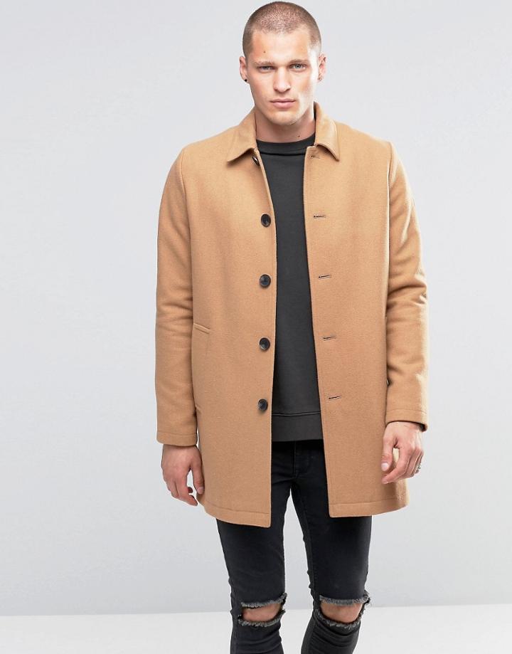 Asos Wool Mix Trench Coat In Camel - Tan