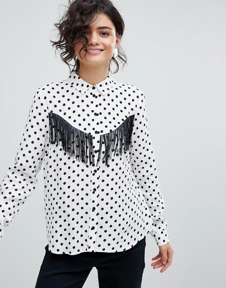 Asos Western Shirt With Fringing In Polka Dot - Multi