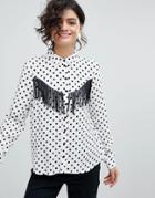 Asos Western Shirt With Fringing In Polka Dot - Multi