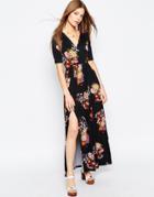 Asos Wrap Front Maxi Dress In Floral Print - Multi