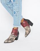 Daisy Street Snake Print Heeled Ankle Boots - Multi