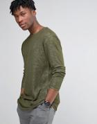 Selected Homme Longline Long Sleeve T-shirt With Curved Hem In Marl - Green